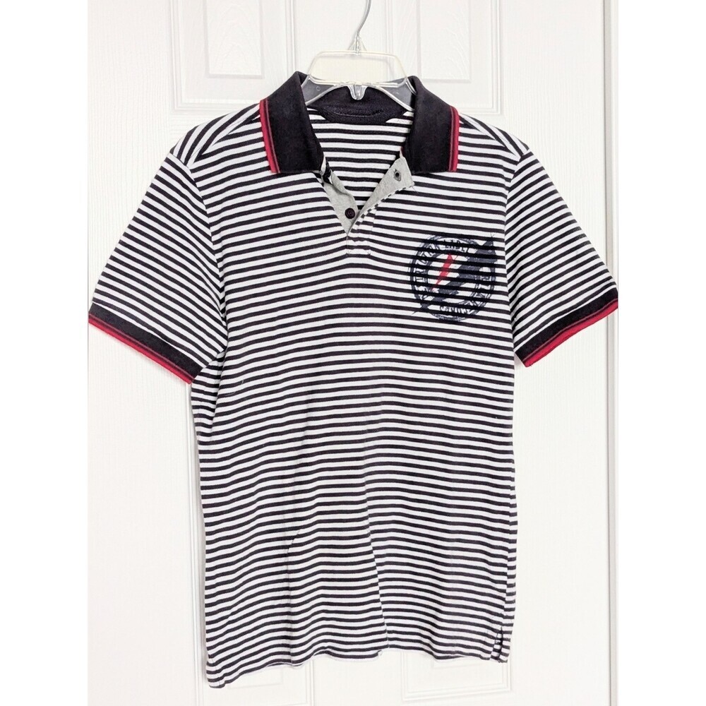 Stile Benetton Men's (Small) Nautical Striped Polo w/Front & Back Graphics